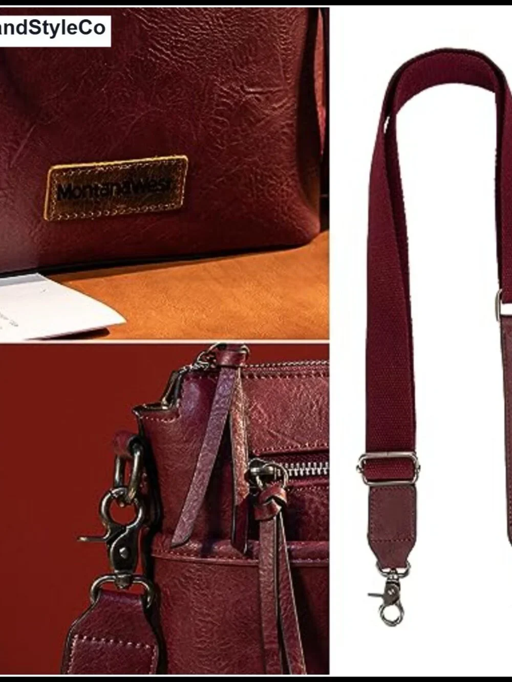 Faux Leather Multi Pocket Crossbody Bag With Guitar Strap Purse
